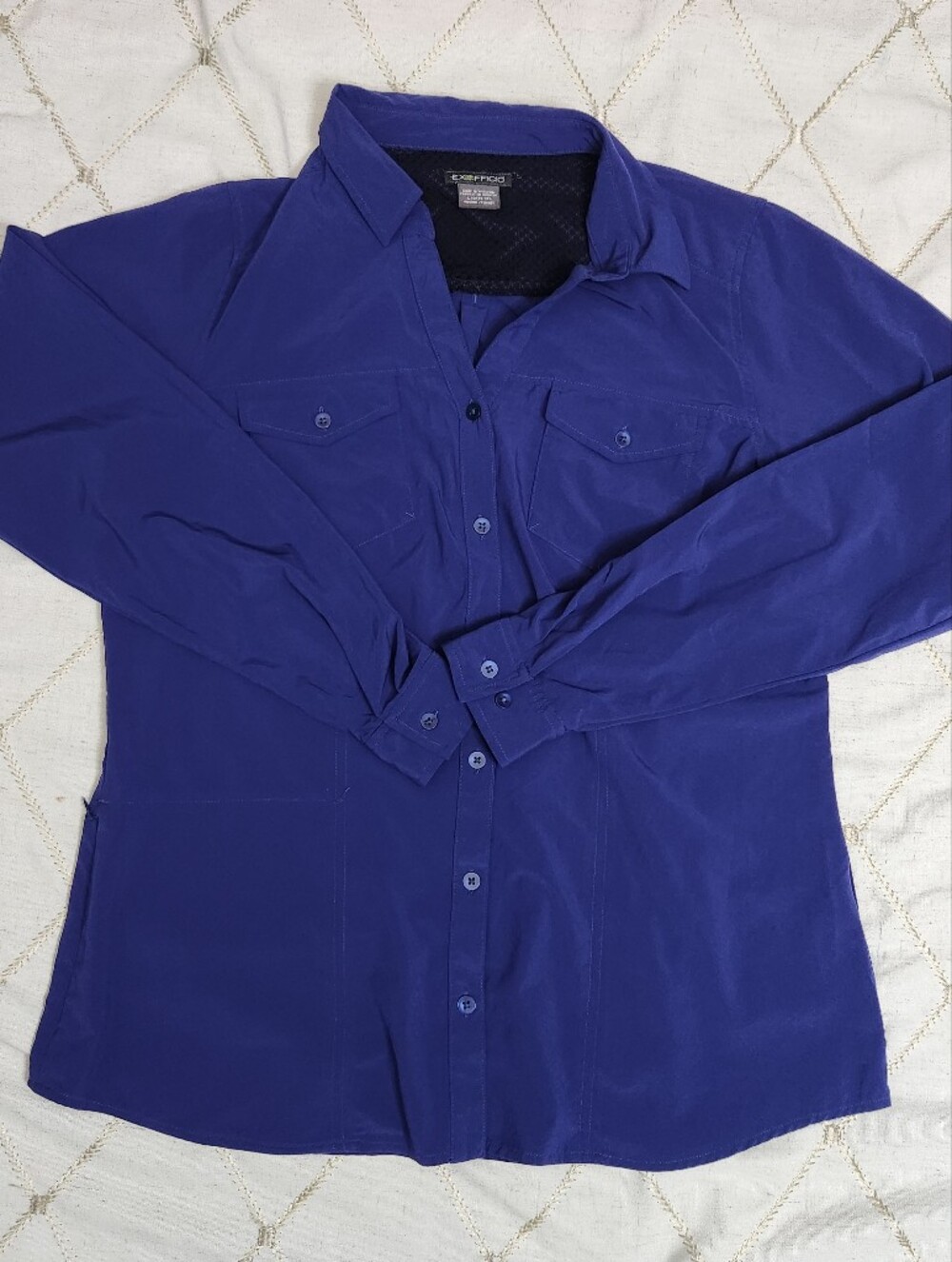 ExOfficio Lightscape Blue Tech Long Sleeve Hiking Fly Fishing Sun Shirt Women L